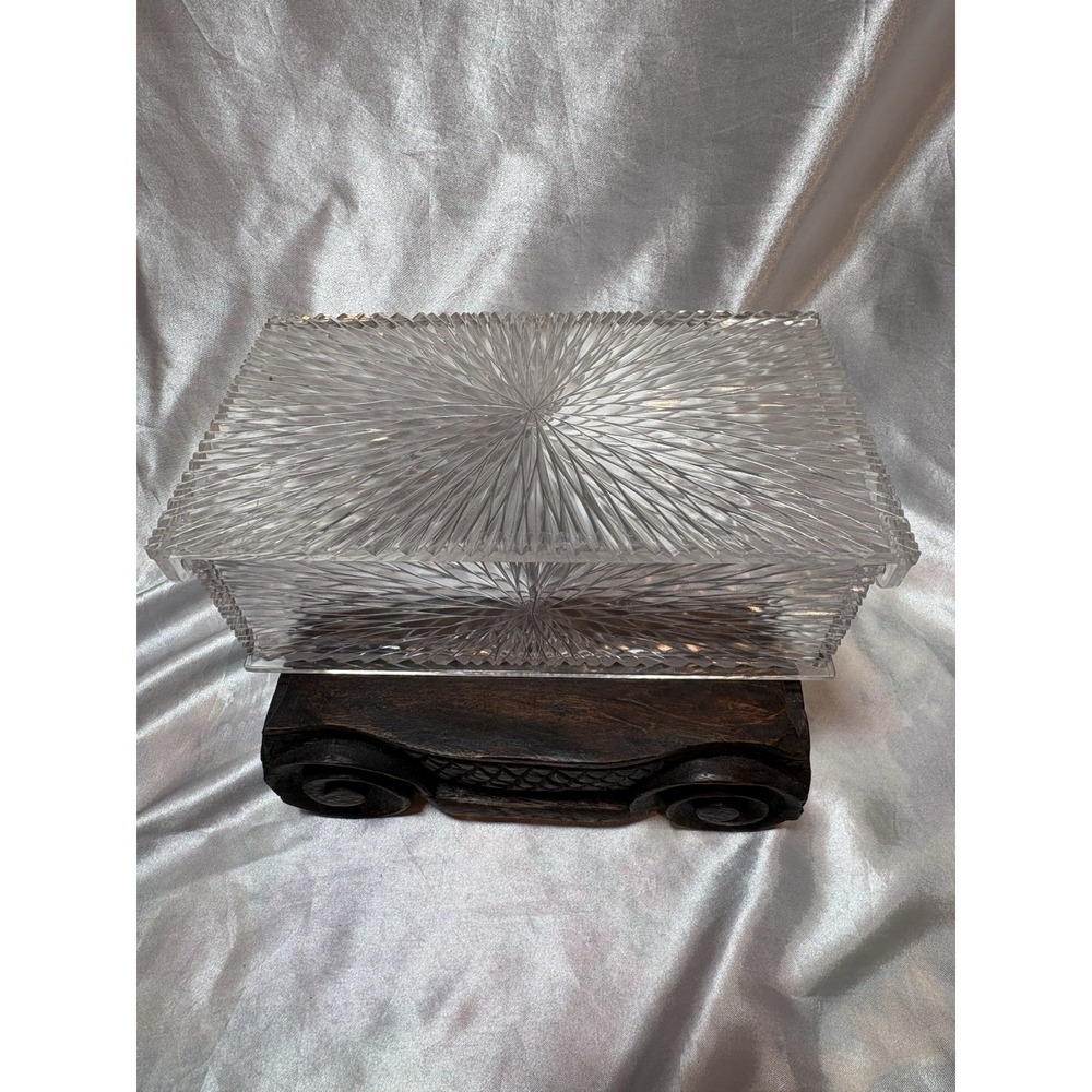 Vtg Lucite Jewelry Trinket Box Starburst  MCM Clear Marked Celebrity Made USA